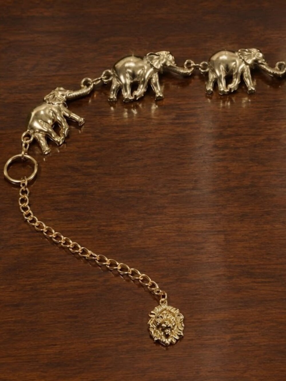 Vintage Anne Klein Gold Plated Brass Elephant Chain Link Belt - Picture 3 of 15
